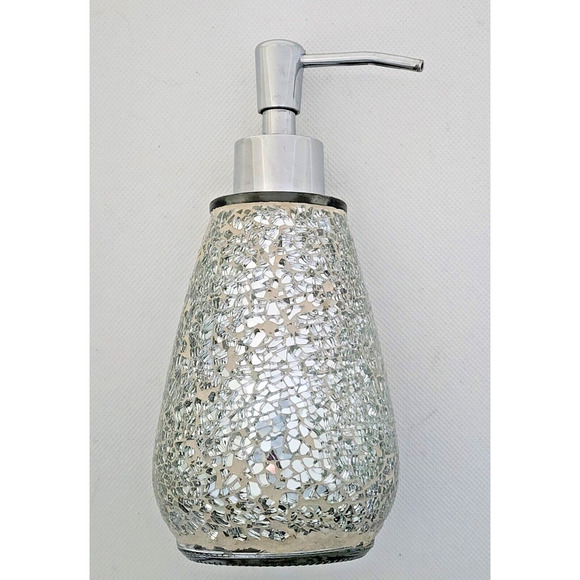 SOAP DISPENSER-Mirror Mosaic-Glitter-Silver-7 in High-Modern - Picture 1 of 10